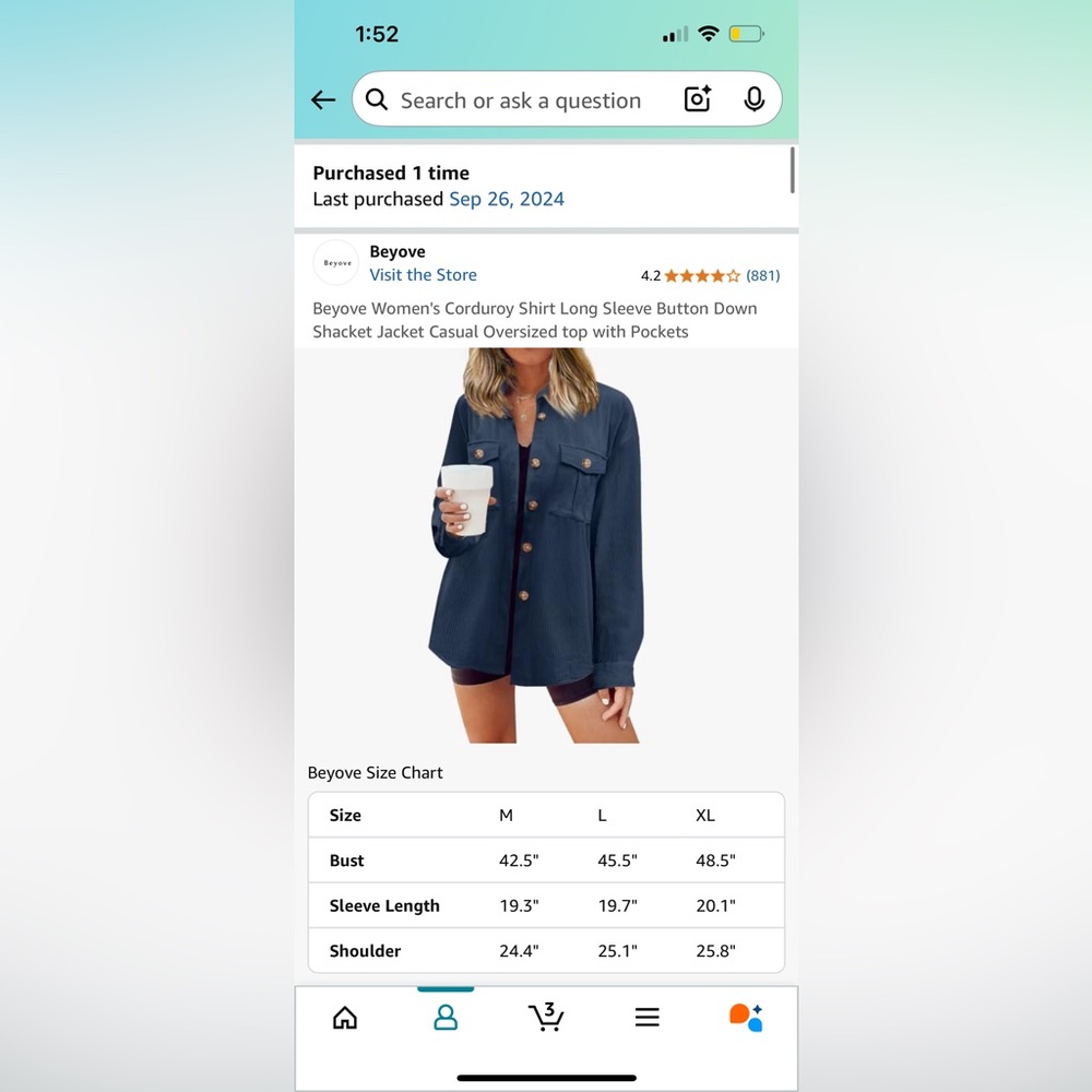 Women's Blue Corduroy Shirt Jacket